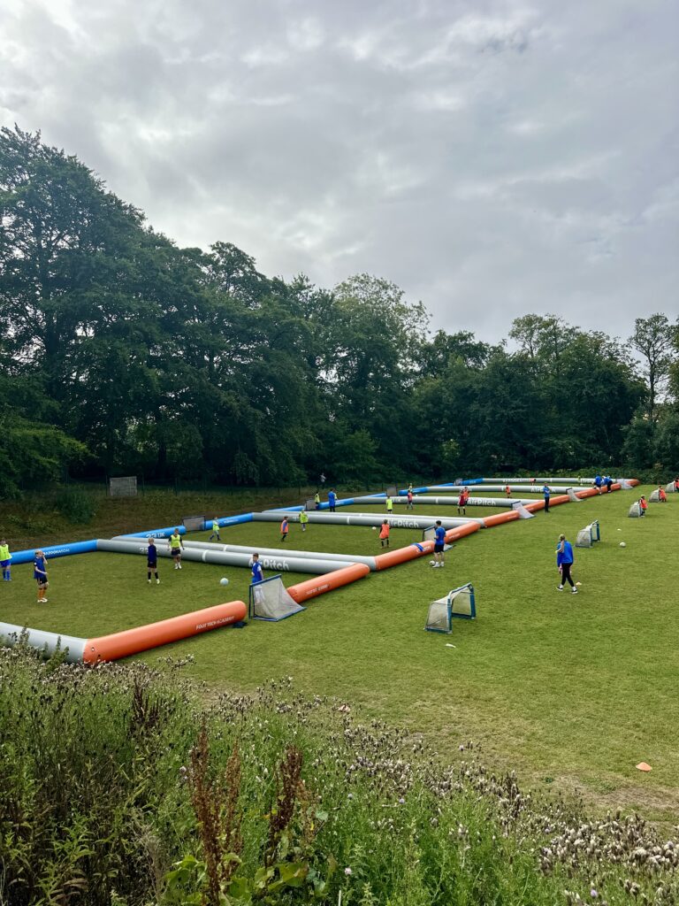 Foot-Tech inflatable AirPitches set up in a park