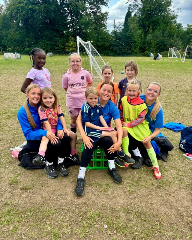 Girls playing football at a Foot-Tech session